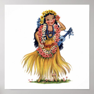 Vintage Hawaiian Girl in Hula Outfit Dress Poster