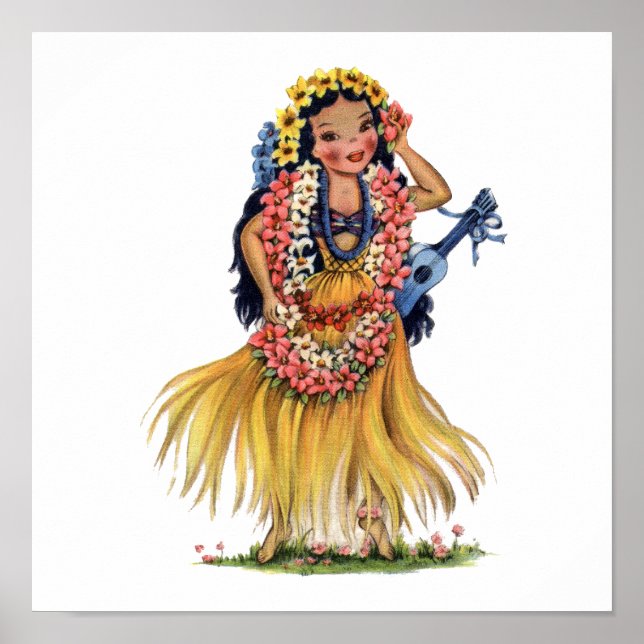 Vintage Hawaiian Girl in Hula Outfit Dress Poster (Front)