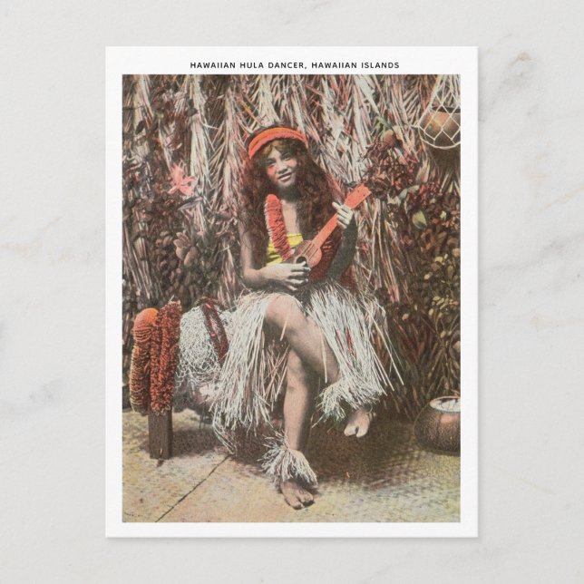 Vintage Hawaiian Hula Dancer Playing Ukulele Postcard (Front)
