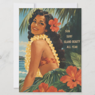 Vintage Hawaiian Hula Girl Aloha Escape Paradise Card