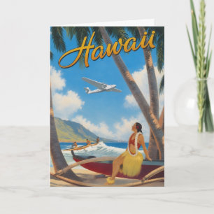 Vintage Hawaiian Hula Girl Aloha Escape Paradise Card