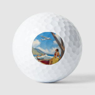 Vintage Hawaiian Hula Girl Aloha Escape Paradise Golf Balls