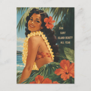 Vintage Hawaiian Hula Girl Aloha Escape Paradise Holiday Postcard