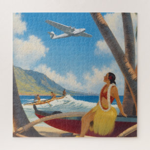 Vintage Hawaiian Hula Girl Aloha Escape Paradise Jigsaw Puzzle