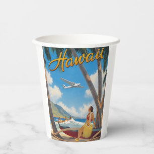 Vintage Hawaiian Hula Girl Aloha Escape Paradise Paper Cups