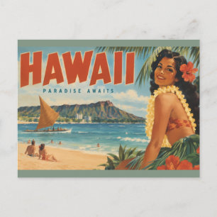 Vintage Hawaiian Hula Girl Aloha Escape Paradise Postcard