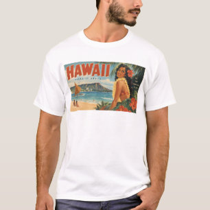 Vintage Hawaiian Hula Girl Aloha Escape Paradise T-Shirt