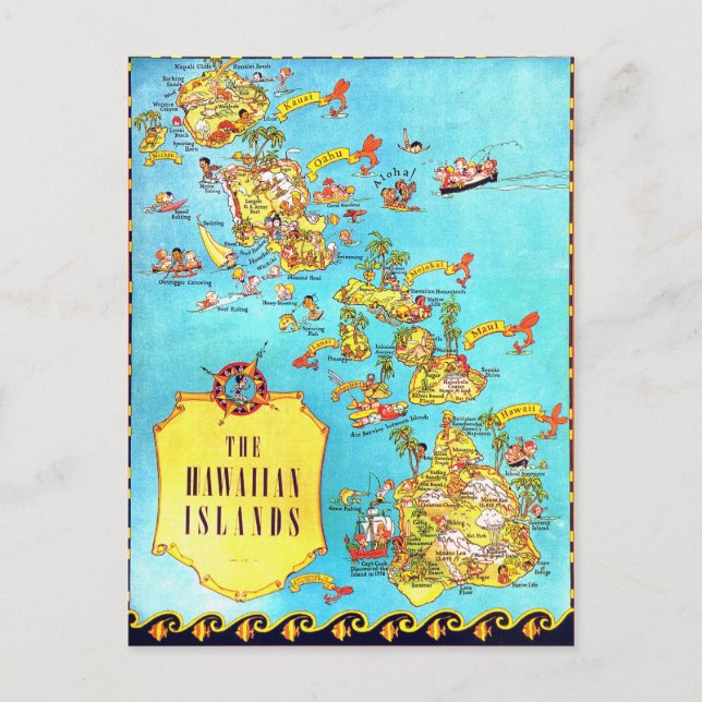 Vintage Hawaiian Islands Map Postcard (Front)