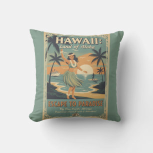 Vintage Hawaiian Land of Aloha Escape to Paradise Cushion