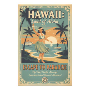 Vintage Hawaiian Land of Aloha Escape to Paradise Photo Print