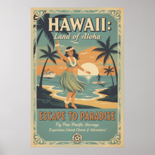 Vintage Hawaiian Land of Aloha Escape to Paradise Poster