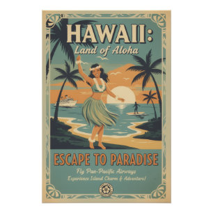Vintage Hawaiian Land of Aloha Escape to Paradise Poster