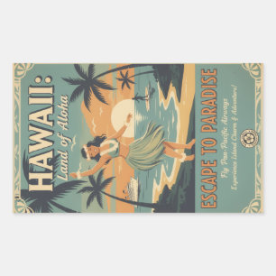 Vintage Hawaiian Land of Aloha Escape to Paradise Rectangular Sticker