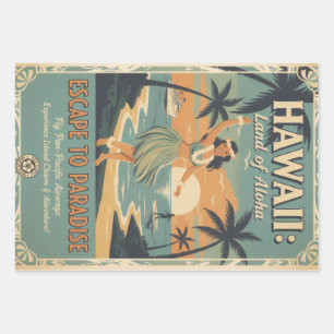 Vintage Hawaiian Land of Aloha Escape to Paradise Wrapping Paper Sheet
