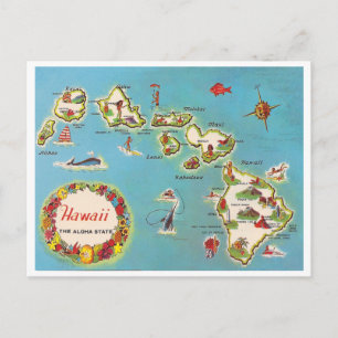 Vintage Hawaiian Map Postcard