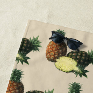 Vintage Hawaiian Pineapples, Organic Food Fruit Beach Towel