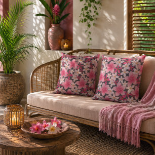 Vintage Hawaiian Plumeria Floral Pattern Cushion