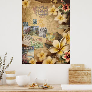 Vintage Hawaiian Scrapbook Page Plumeria Poster