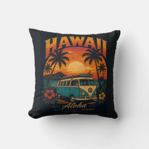 Vintage Hawaiian Sunset Palms Surfboard Aloha Cushion