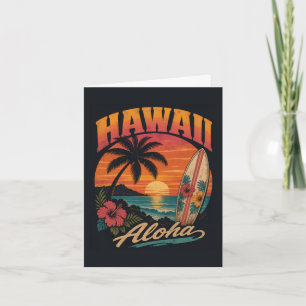 Vintage Hawaiian Sunset Palms Surfboard Aloha Holiday Card