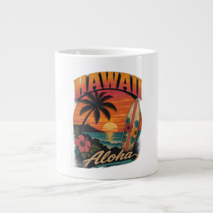 Vintage Hawaiian Sunset Palms Surfboard Aloha Large Coffee Mug