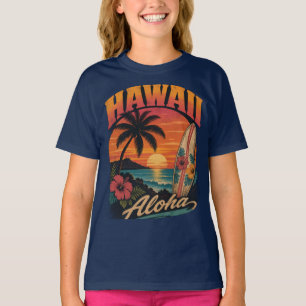 Vintage Hawaiian Sunset Palms Surfboard Aloha T-Shirt