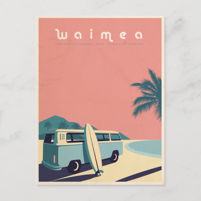 Vintage Hawaiian Surf Van Travel Postcard (Front)