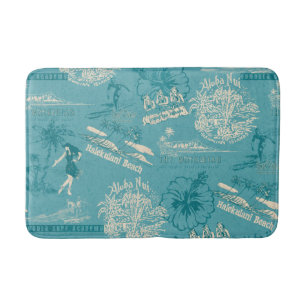Vintage Hawaiian Travel Collage in Teal Bath Mat