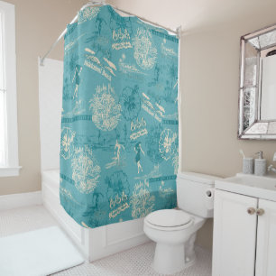Vintage Hawaiian Travel Collage in Teal Shower Curtain