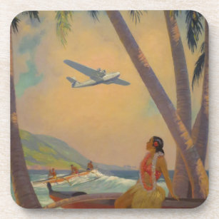 Vintage Hawaiian Travel - Hawaii Girl Dancer Coaster