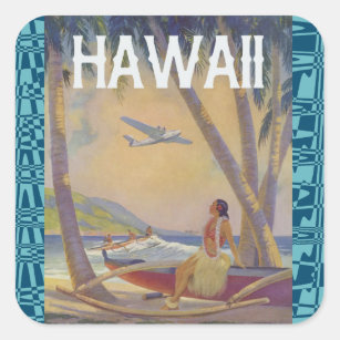 Vintage Hawaiian Travel - Hawaii Hula Dancer  Square Sticker