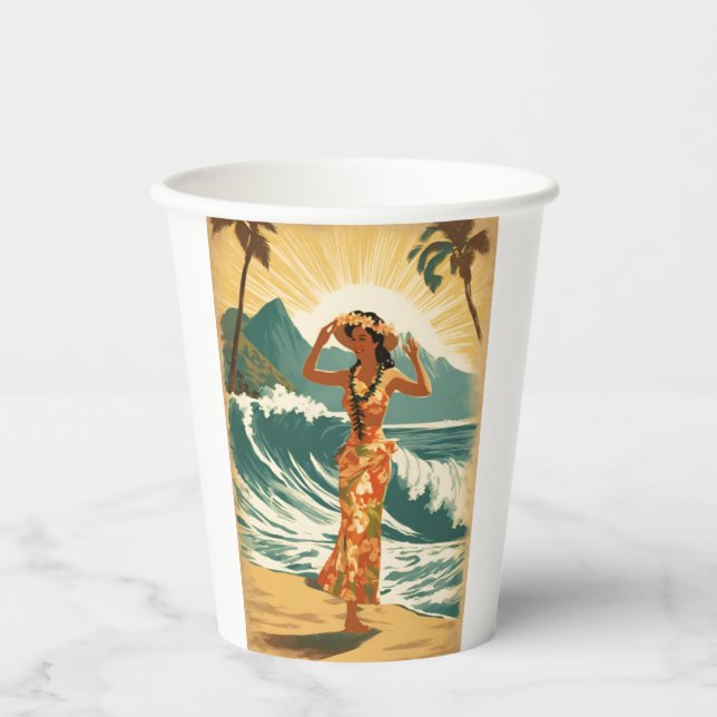 Vintage Hawaiian Travel Honolulu Mid-Pacific  Paper Cups (Front)