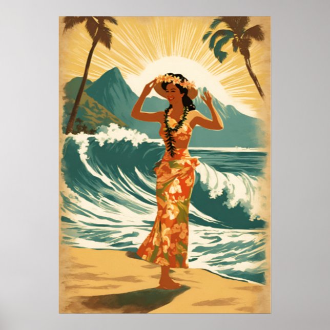 Vintage Hawaiian Travel Honolulu Mid-Pacific Poster (Front)