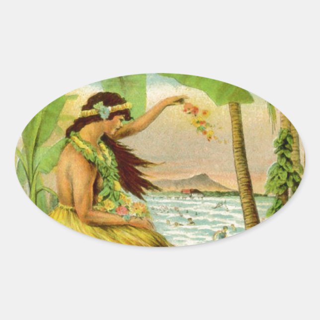 Vintage Hawaiian Travel Oval Sticker (Front)