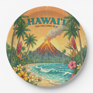Vintage Hawaiian Travel Posters - Hawaii Island Paper Plate