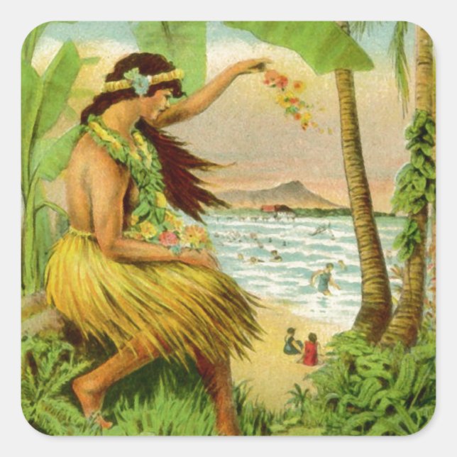 Vintage Hawaiian Travel Square Sticker (Front)