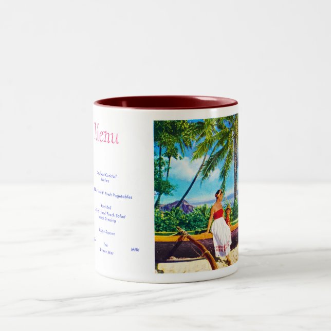 Vintage Hawaiian Vacation Two-Tone Coffee Mug (Center)