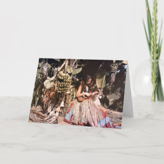 Vintage Hawaiian Wahine Hula Girl Ukulele Card