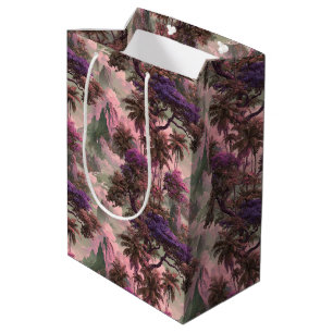 Vintage Hawaiian Watercolor Palms Pink Lavender Medium Gift Bag