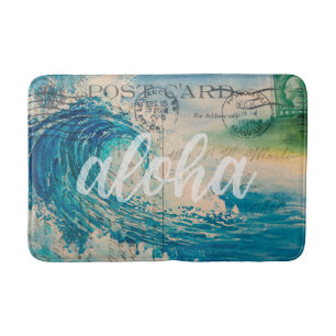 Vintage Hawaiian Wave Postcard Bath Mat