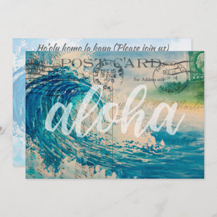 Vintage Hawaiian Wave Postcard Luau Invitation