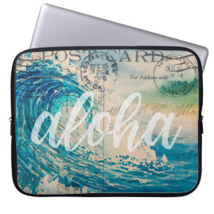 Vintage Hawaiian Wave Postcard Wetsuit Laptop Sleeve