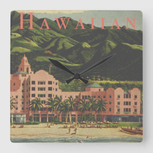 Vintage hawaiii Art Deco travel Square Wall Clock