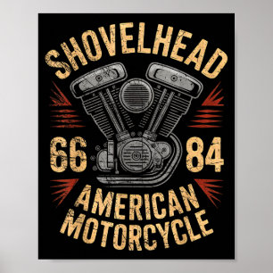 Vintage Hd Motorcycle Vtwin Shovelhead Engine Draw Poster