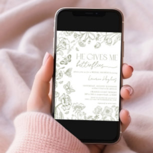 Vintage He Gives Me Butterflies Sage Green Shower Invitation