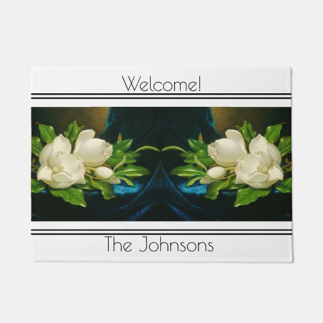 Vintage Heade Magnolia Flower Blossoms Doormat (Front)