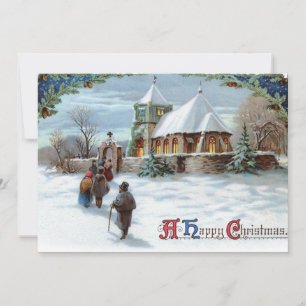 Vintage Heading to Church on a White Christmas Holiday Card