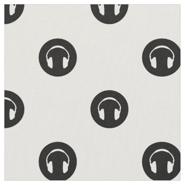 Vintage Headphones Circles Pattern Music Themed Fabric (Close Up)