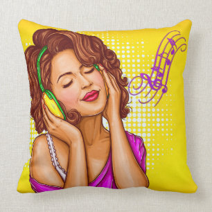 Vintage Headphones Throw Pillow