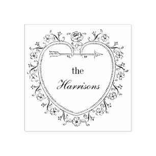 Vintage Heart and Flowers Personalise Rubber Stamp